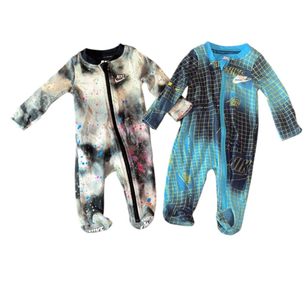 Nike bundle of two infant baby newborn boy sleepers 1 piece jumpsuits